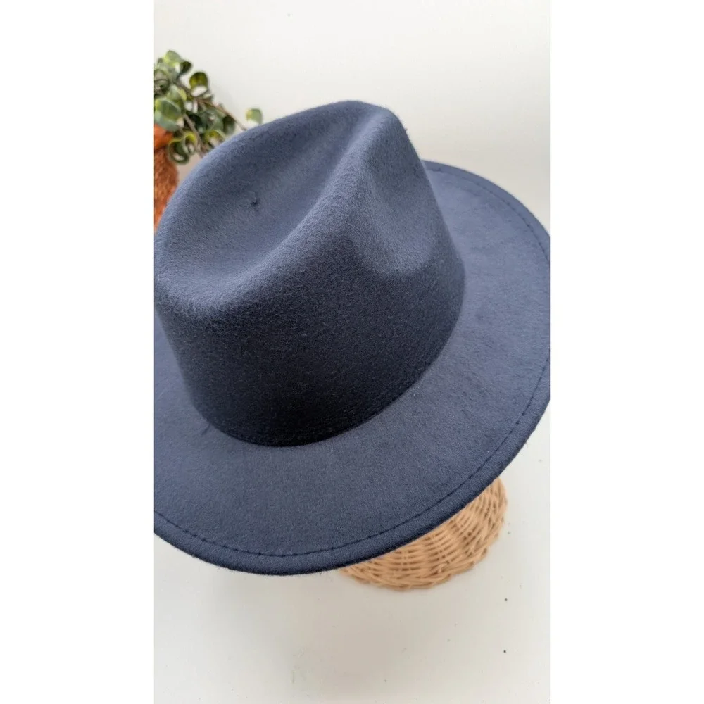 Navy Wide Brim Fedora Hat Size 57 (Medium) Polyester Classic Minimalist Style